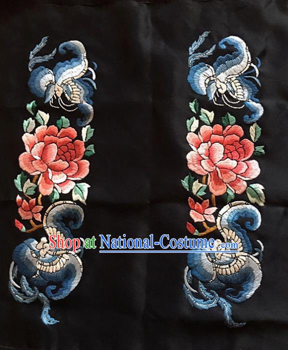 Chinese Traditional Handmade Embroidery Craft Embroidered Butterfly Peony Silk Patches Embroidering Accessories