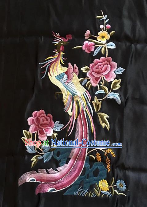 Chinese Traditional Handmade Embroidery Craft Embroidered Phoenix Peony Silk Patches Embroidering Accessories