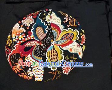 Chinese Traditional Handmade Embroidery Craft Embroidered Butterfly Black Silk Patches Embroidering Accessories