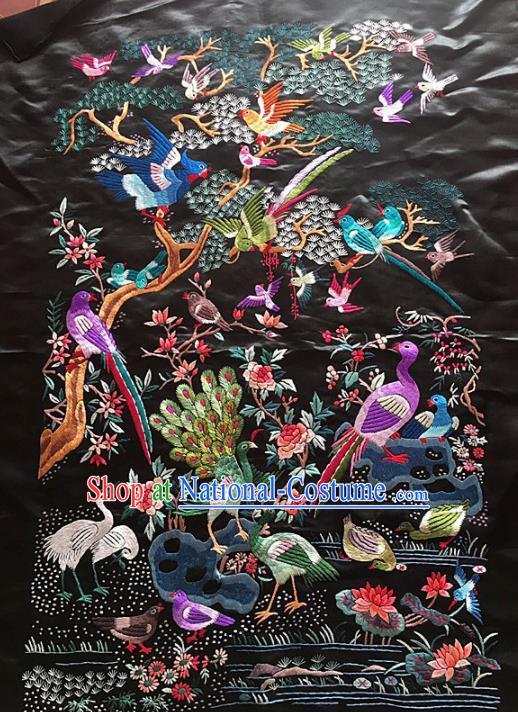 Chinese Traditional Handmade Embroidery Craft Embroidered Peacock Birds Silk Patches Embroidering Accessories