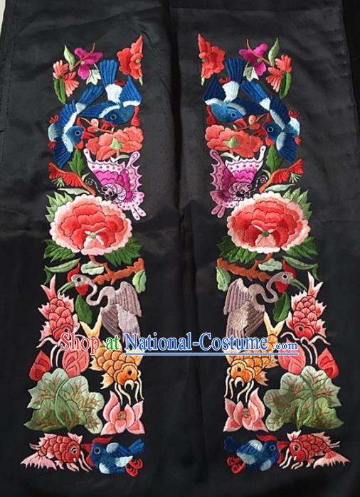 Chinese Traditional Handmade Embroidery Craft Embroidered Peony Fishes Lotus Silk Patches Embroidering Accessories