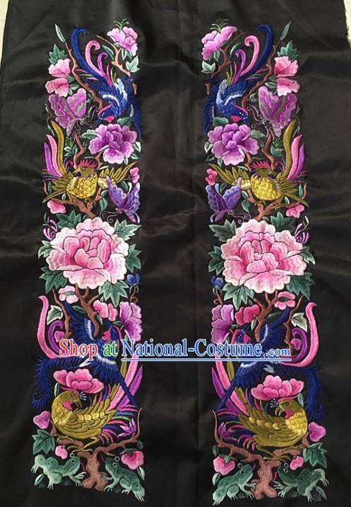 Chinese Traditional Handmade Embroidery Craft Embroidered Peony Birds Silk Patches Embroidering Accessories