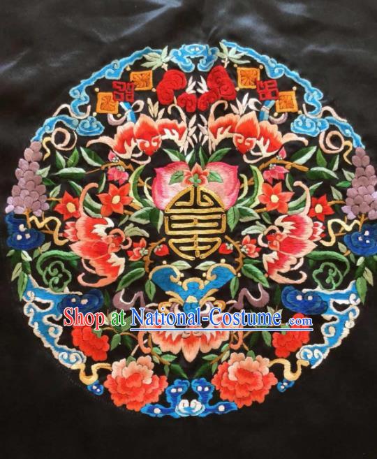 Chinese Traditional Handmade Embroidery Craft Embroidered Patches Embroidering Peach Peony Silk Piece