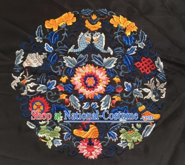 Chinese Traditional Handmade Embroidery Craft Embroidered Patches Embroidering Fishes Lotus Silk Piece