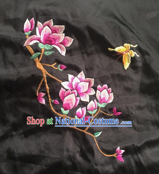 Chinese Traditional Handmade Embroidery Craft Embroidered Patches Embroidering Magnolia Silk Piece