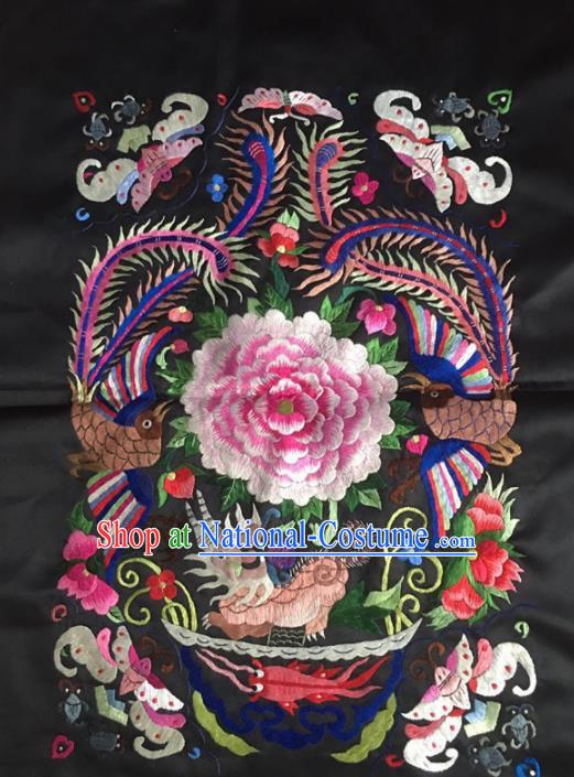 Chinese Traditional Handmade Embroidery Craft Embroidered Peony Patches Embroidering Silk Piece