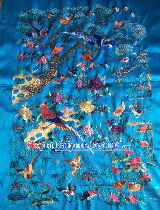 Chinese Traditional Handmade Embroidery Craft Embroidered Peony Blue Patches Embroidering Silk Piece