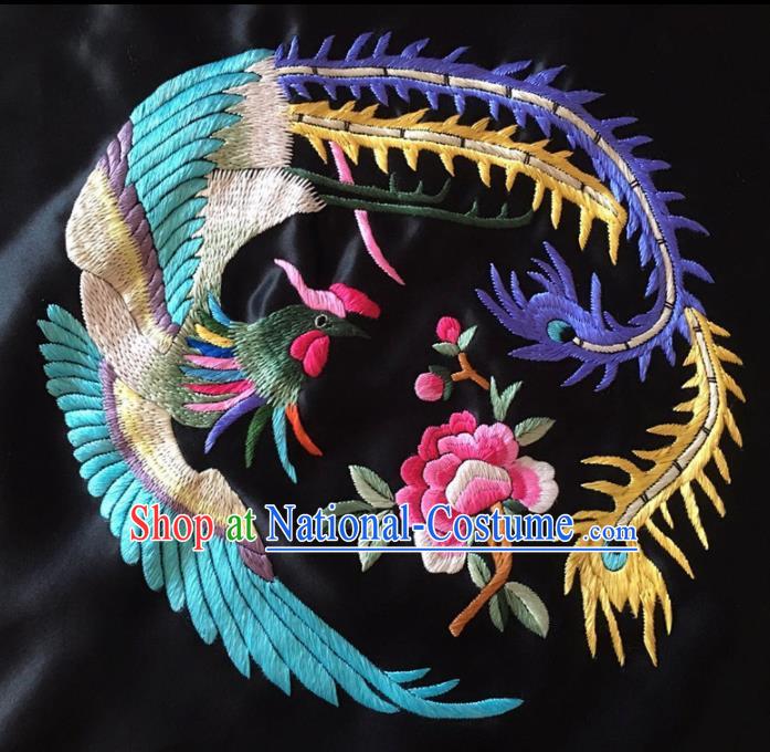 Chinese Traditional Handmade Embroidery Craft Embroidered Peony Phoenix Cloth Patches Embroidering Silk Piece