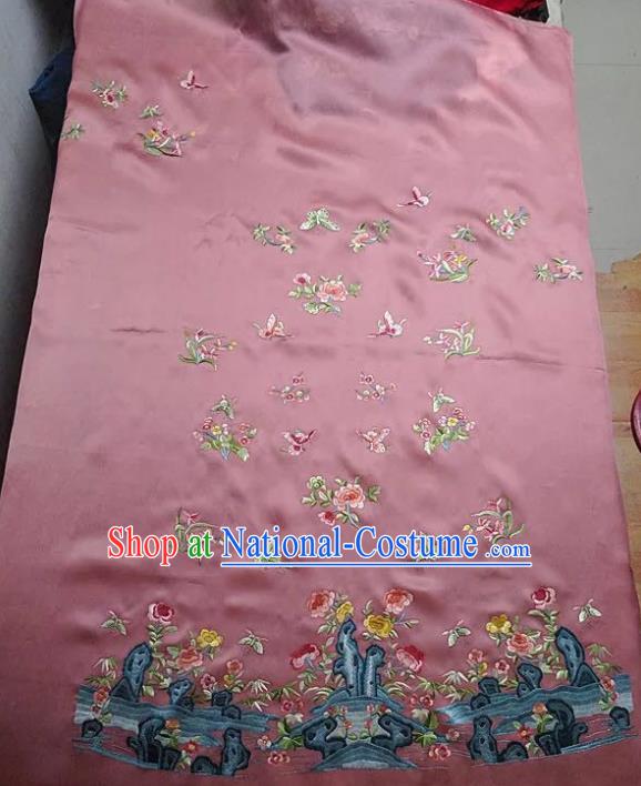 Chinese Traditional Handmade Embroidery Craft Embroidered Butterfly Peony Cloth Patches Embroidering Pink Silk Piece