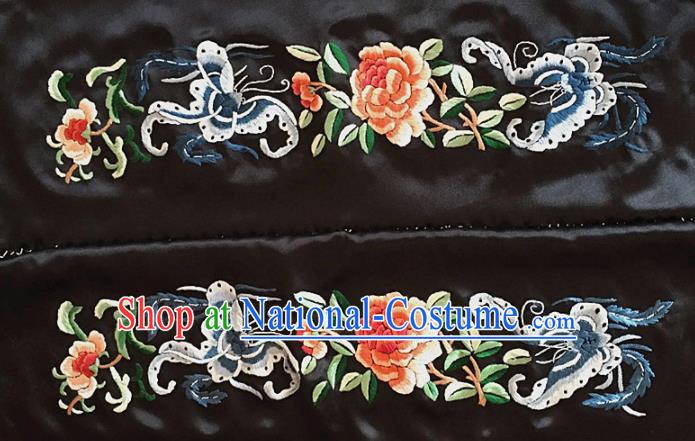 Chinese Traditional Handmade Embroidery Craft Embroidered Cloth Patches Embroidering Butterfly Peony Silk Piece