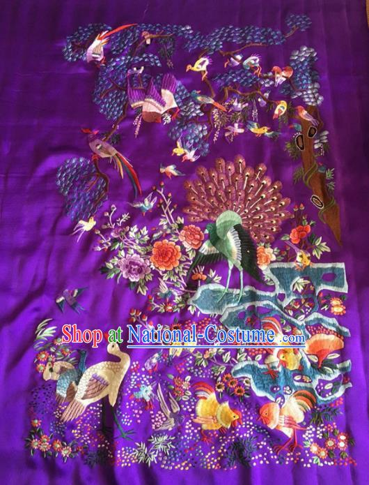 Chinese Traditional Handmade Embroidery Craft Embroidered Birds Purple Silk Patches