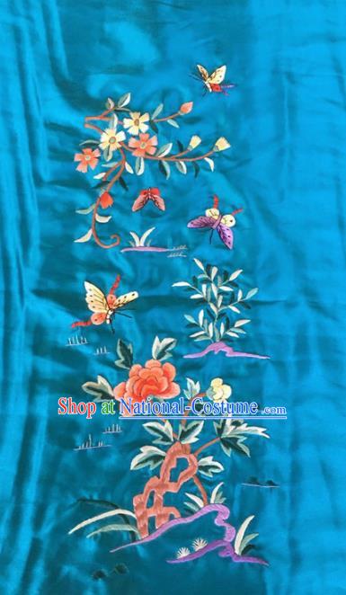 Chinese Traditional Handmade Embroidery Craft Embroidered Peony Blue Silk Patches