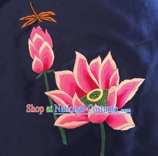 Chinese Traditional Embroidered Lotus Silk Patches Handmade Embroidery Craft