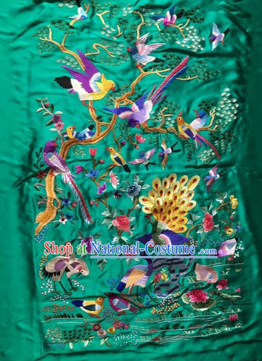 Chinese Traditional Embroidered Green Silk Patches Handmade Embroidery Craft Cloth Fabric