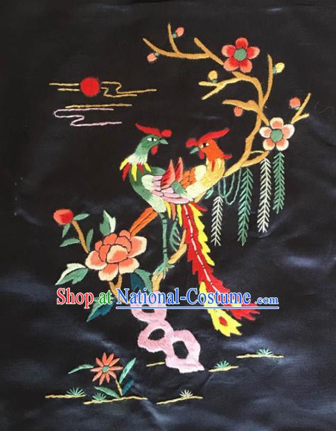 Asian Chinese Traditional Embroidered Birds Flowers Silk Patches Handmade Embroidery Craft