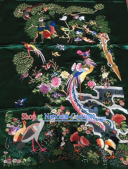 Chinese Traditional Embroidered Phoenix Green Silk Patches Cloth Fabric Handmade Embroidery Craft