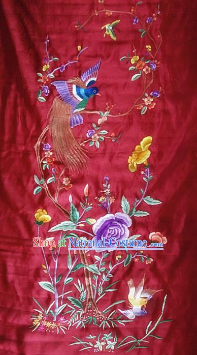 Asian Chinese Traditional Embroidered Peony Red Silk Patches Handmade Embroidery Craft