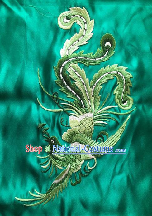 Asian Chinese Traditional Embroidered Phoenix Green Silk Patches Handmade Embroidery Craft