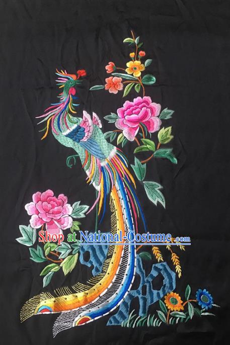 Asian Chinese Traditional Embroidered Phoenix Flowers Silk Patches Handmade Embroidery Craft