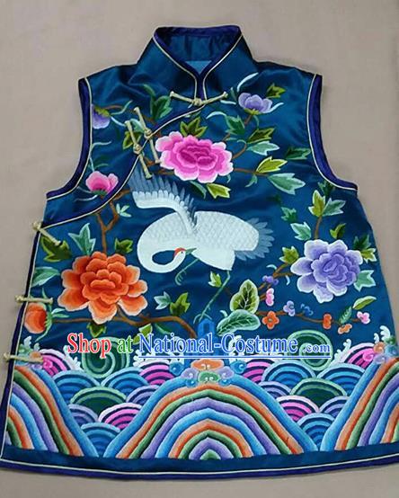 Chinese Traditional Silk Costume Tang Suit Embroidered Peony Crane Silk Vest for Women