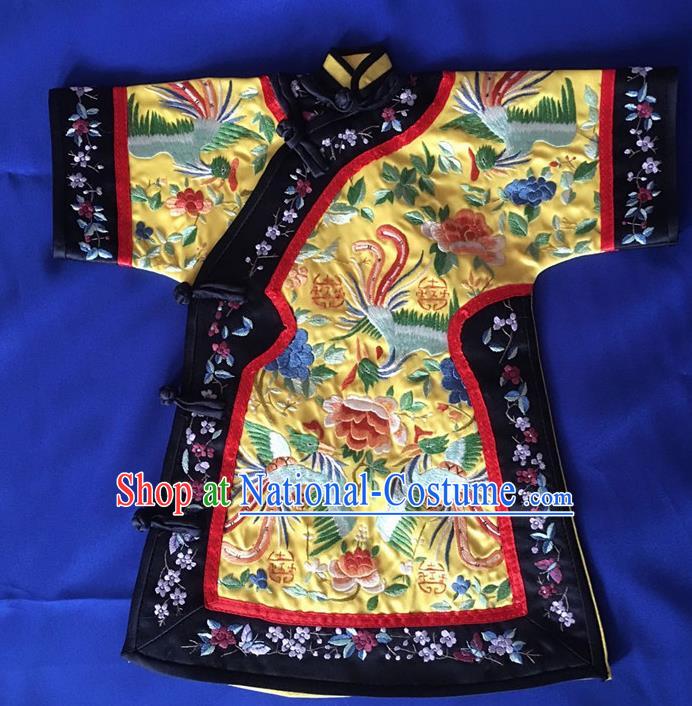 Chinese Traditional Silk Costume Tang Suit Embroidered Peacock Peony Silk Blouse for Kids