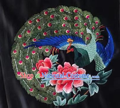 Asian Chinese Traditional Embroidered Peacock Peony Silk Patches Handmade Embroidery Craft