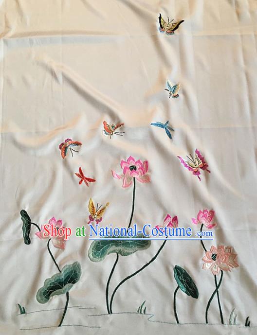 Asian Chinese Traditional Embroidered Dragonfly Lotus Silk Patches Handmade Embroidery Craft