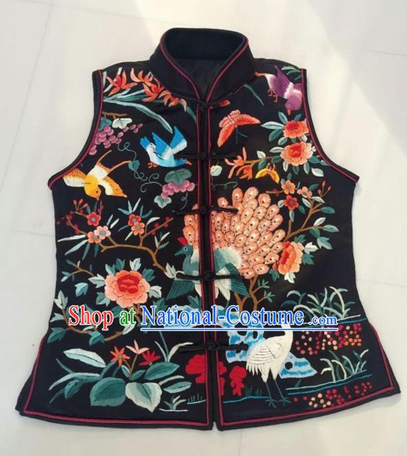 Chinese Traditional Silk Costume Tang Suit Embroidered Peacock Vest for Women