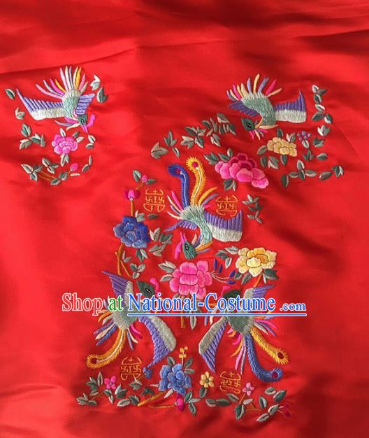 Asian Chinese Traditional Embroidered Peony Red Silk Patches Handmade Embroidery Craft