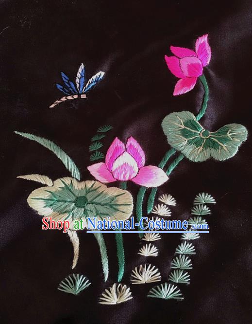 Asian Chinese Traditional Embroidered Lotus Silk Patches Handmade Embroidery Craft