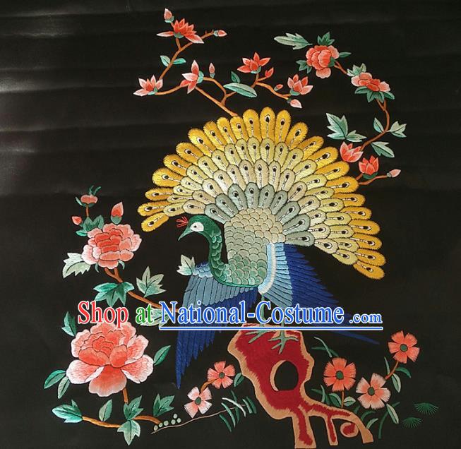 Asian Chinese Traditional Embroidered Peacock Peony Silk Patches Handmade Embroidery Craft