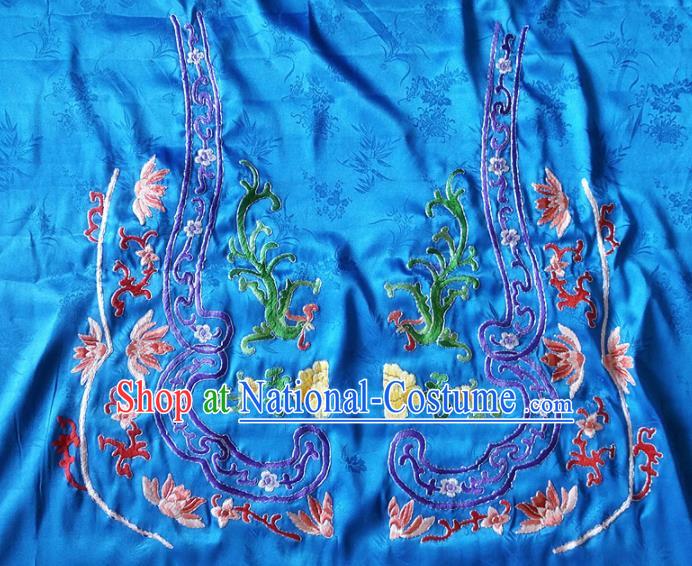 Asian Chinese Traditional Embroidered Dragon Lotus Blue Silk Patches Handmade Embroidery Craft