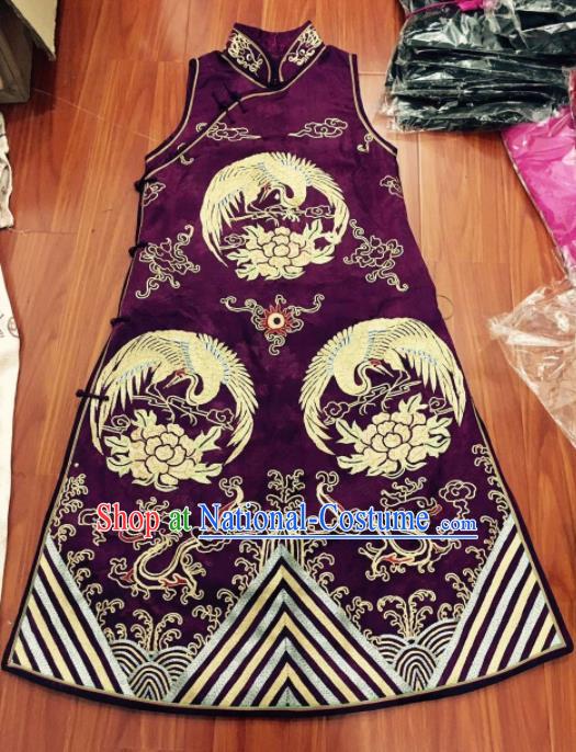 Chinese Traditional Silk Costume Tang Suit Embroidered Purple Qipao Dress for Women