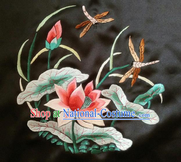 Asian Chinese Traditional Embroidered Red Lotus Silk Patches Handmade Embroidery Craft