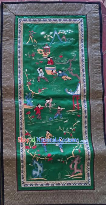 Chinese Traditional Embroidered Green Silk Patches Handmade Embroidery Craft