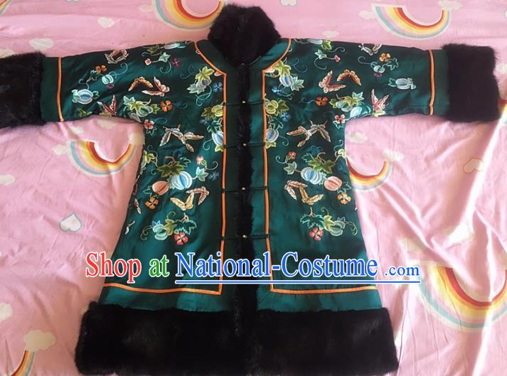 Chinese Traditional Costume Tang Suit Embroidered Green Silk Coat for Women