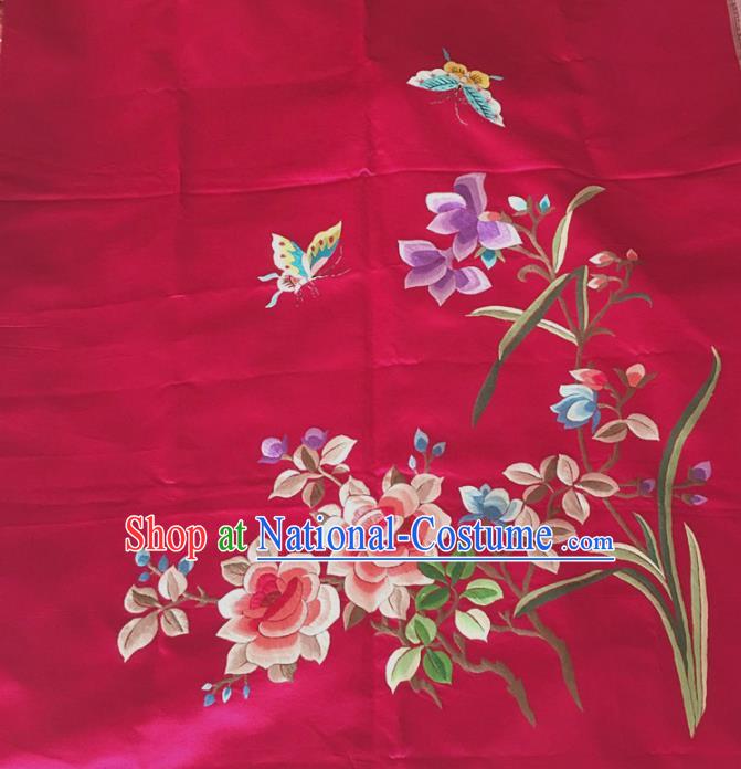 Chinese Traditional Embroidered Orchid Peony Cloth Patches Handmade Embroidery Craft Silk Fabric