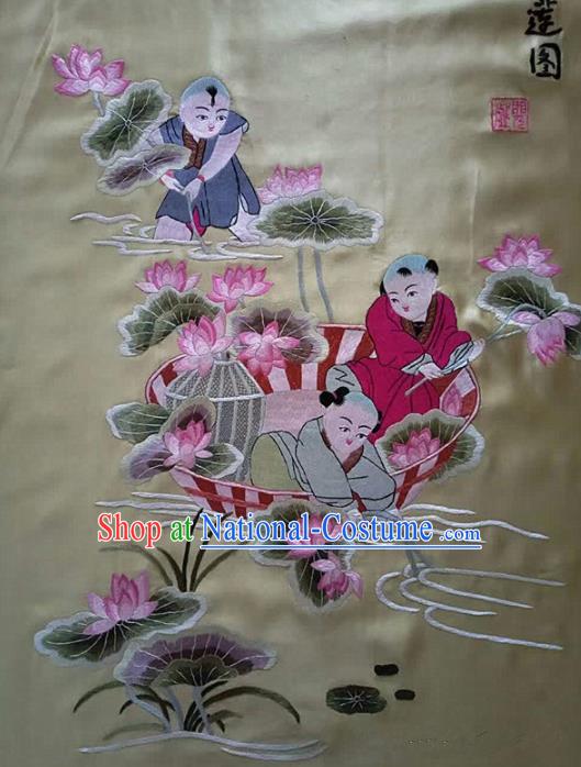 Chinese Traditional Embroidered Lotus White Cloth Patches Handmade Embroidery Craft Silk Fabric