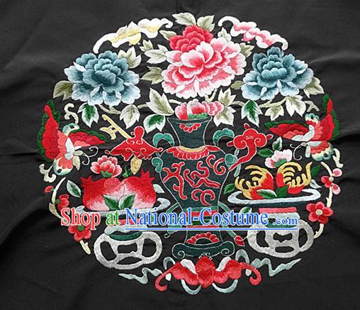 Chinese Traditional Embroidered Peony Cloth Patches Handmade Embroidery Craft Silk Fabric