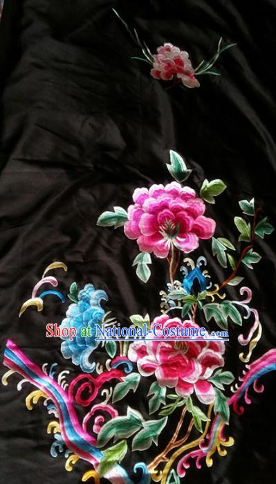 Chinese Traditional Embroidered Cloth Patches Handmade Embroidery Peony Craft Silk Fabric