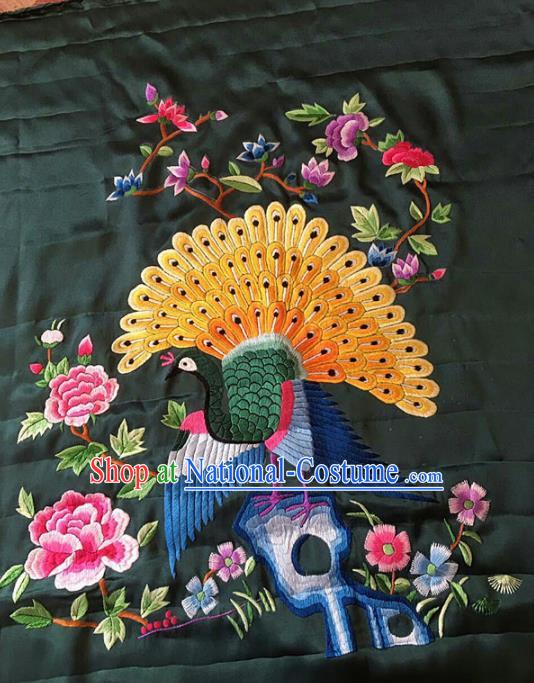 Chinese Traditional Embroidered Peacock Cloth Patches Handmade Embroidery Craft Silk Fabric