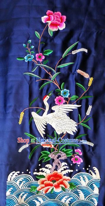 Chinese Traditional Embroidered Navy Cloth Patches Handmade Embroidery Crane Craft Silk Fabric