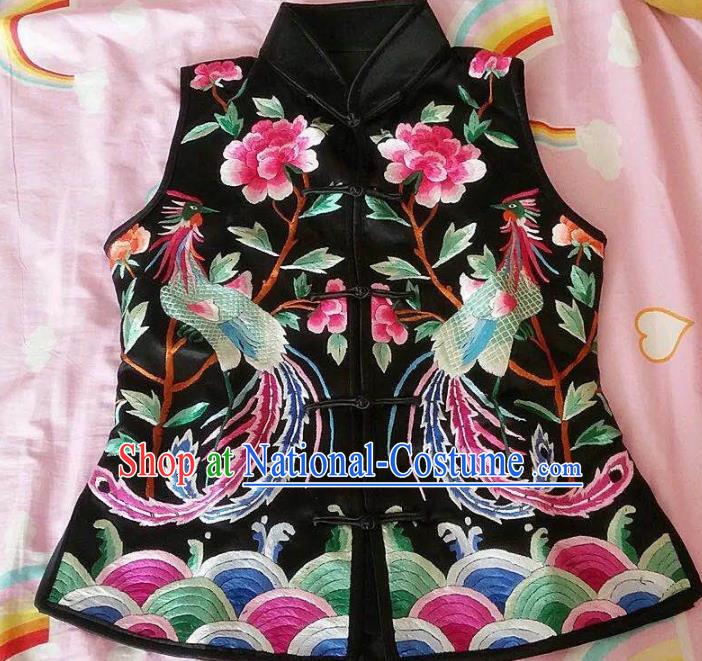 Chinese Traditional Costume Tang Suit Embroidered Phoenix Silk Vest for Women