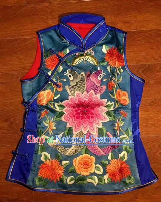 Chinese Traditional Silk Costume Tang Suit Embroidered Peony Vest for Women