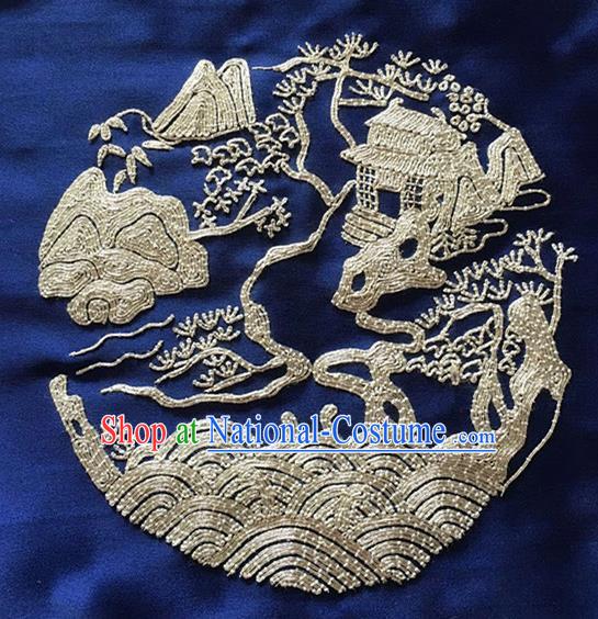 Chinese Traditional Embroidered Navy Cloth Patches Handmade Embroidery Craft Silk Fabric