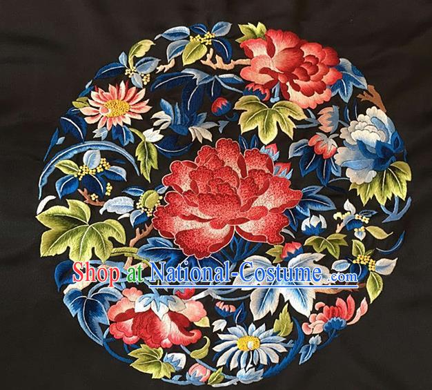 Chinese Traditional Embroidered Peony Cloth Patches Handmade Embroidery Craft Silk Fabric