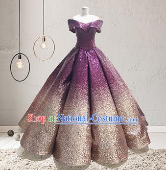 Top Grade Stage Performance Costumes Elegant Purple Sequins Full Dress for Women