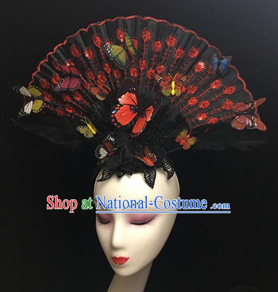 Top Halloween Hair Accessories Chinese Traditional Catwalks Black Fan Headdress for Women