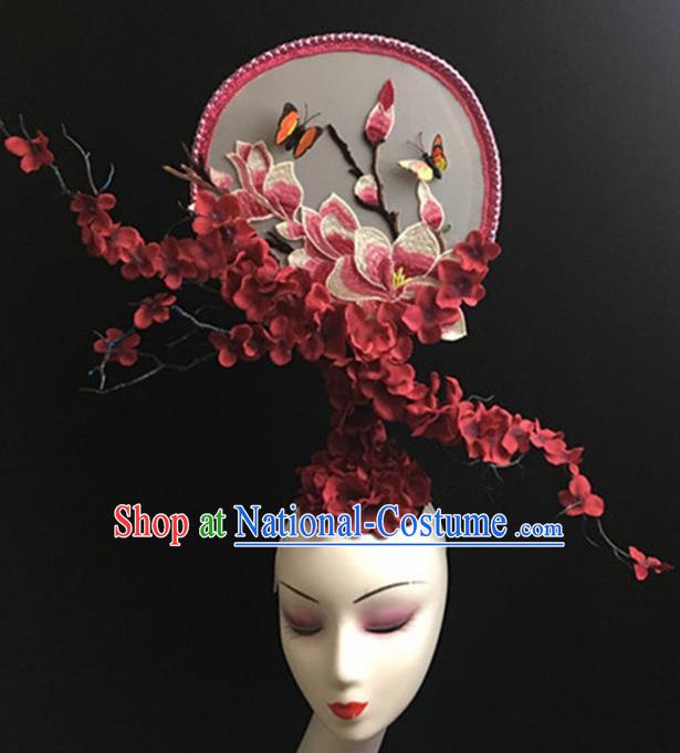 Top Halloween Stage Show Giant Magnolia Hair Accessories Chinese Traditional Catwalks Headpiece for Women