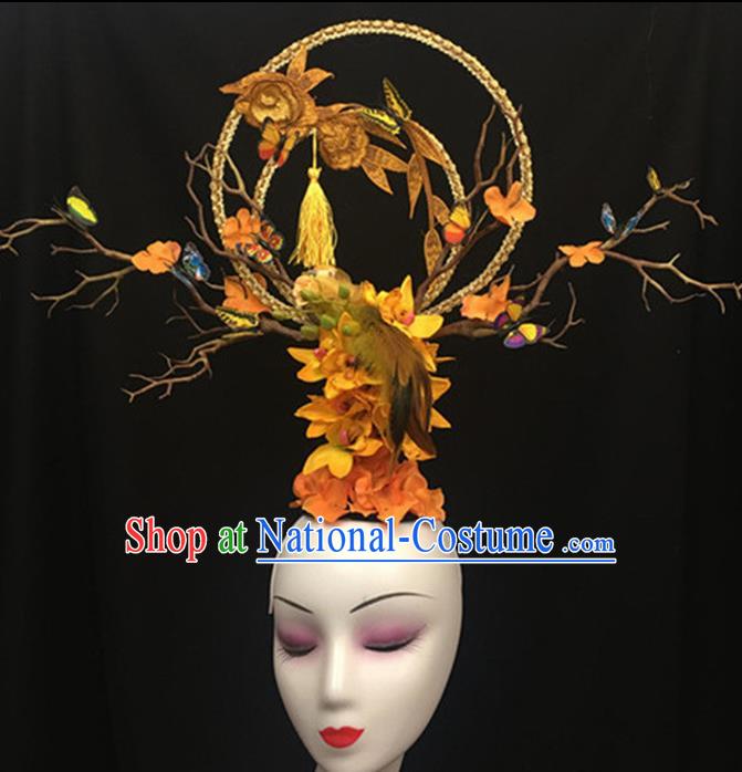 Top Halloween Stage Show Giant Hair Accessories Chinese Traditional Catwalks Birds Headpiece for Women